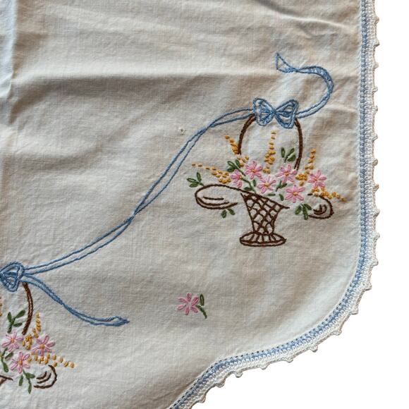 Art Deco Dresser Scarf table runner white cotton hand embroidery & crochet trim - Picture 5 of 8